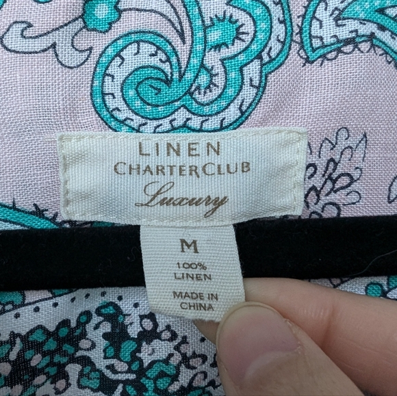 Charter Club Luxury 100% Linen Paisley Print Long Sleeve Button Up Sz M - Picture 4 of 15